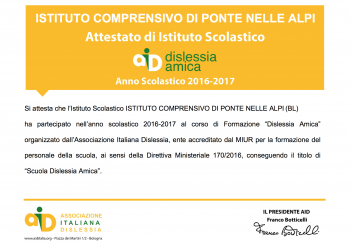 Attestato Dislessia amica 2016/2017 Istituto